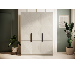 Trzydrzwiowa szafa Asha z metalowymi uchwytami 150 cm - kaszmir / czarne uchwyty
