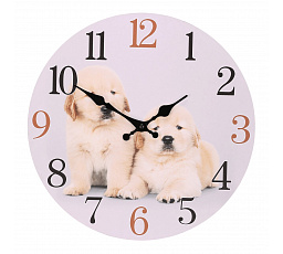 Hodiny nástěnné - pr. 34 cm, MDF, motiv štěňat