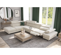 NAROŻNIK GALAXY RELAX Z FUNKCJĄ SPANIA 225X350 CM - Odcienie beżu , lewa