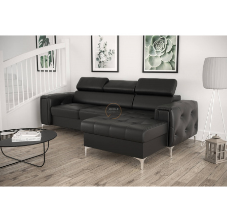 NAROŻNIK ORION MINI Z FUNKCJĄ SPANIA 255x165 CM SKÓRA NATURALNA - Skóra czarna , prawa