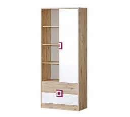 Regál NICO 04, Světlý Dub/Bílá/Růžová