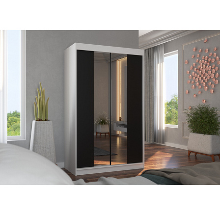 Tolóajtós szekrény tükörrel MARVIN 120 Fehér+Fekete