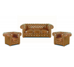 Sedací souprava Chesterfield Classic 3+1+1 kůže koňak