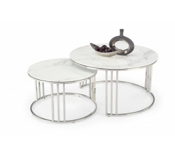 MERKÚR 2 dohányzóasztal készlet, ezüst/ fehér márvány hatás