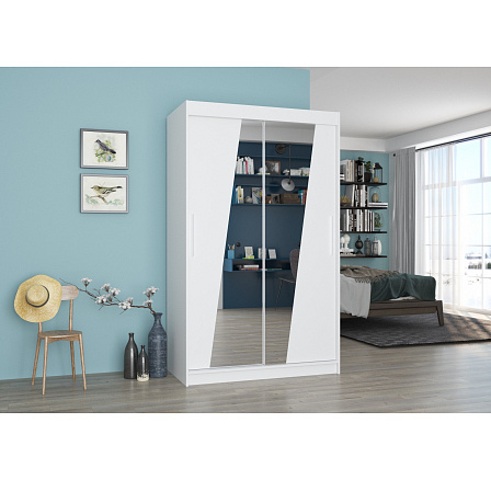 TEXAS 120 tolóajtós és tükrös ruhásszekrény Fehér+Fehér