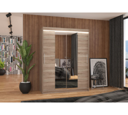 Tolóajtós szekrény tükörrel és LED világítással INESS 150 Truffle+Truffle