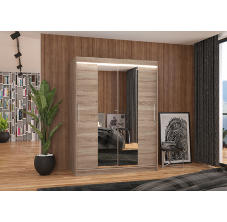 Tolóajtós szekrény tükörrel és LED világítással INESS 150 Truffle+Truffle