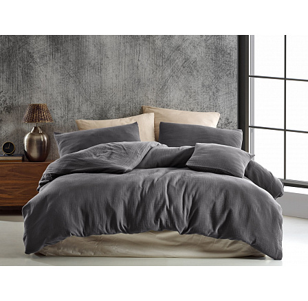 Mušelínové povlečení 140x200, 70x90 cm tmavě šedé