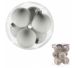 Kerek üveg díszek - átm. 7 cm, fehér, csomag ára (9 db)