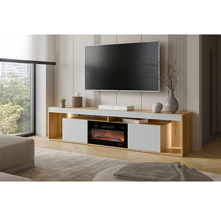 FIORE 200 TV-komód elektromos kandallóval, tajga tölgy / szürke FIORE 200 TV-komód elektromos kandallóval, tajga tölgy / szürke