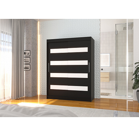 Tolóajtós szekrény lacobellel MARTINEZ 150 Fekete+Fehér Lacobel