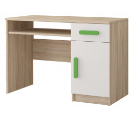SMYK III - 08 íróasztal, Sonoma Tölgy/Fehér/Zöld