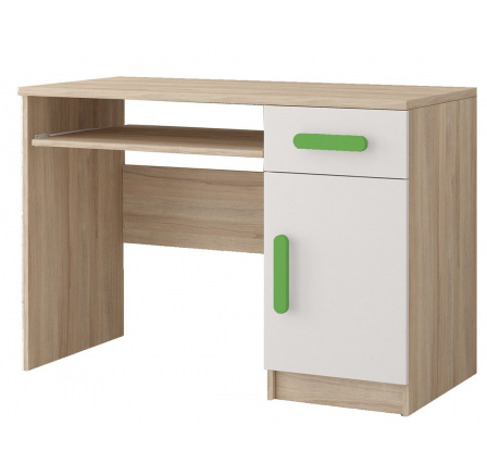 SMYK III - 08 íróasztal, Sonoma Tölgy/Fehér/Zöld