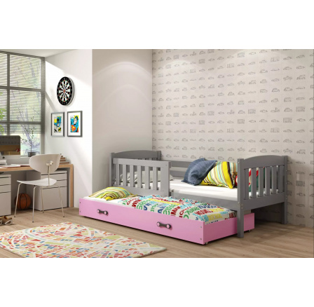 KUBUŚ PODWÓJNE RAMA GRAFIT SZUFLADA RÓŻOWY BEZ MATERACY 80 X 190 KPL