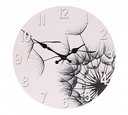 Hodiny nástěnné - pr. 34 cm, MDF, pampeliška, černo-bílé