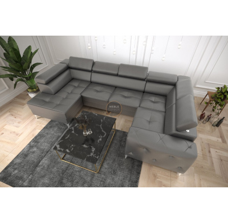 NAROŻNIK ORION MAX II Z FUNKCJĄ SPANIA 165X350X185 CM SKÓRA NATURALNA - Skóra szara , prawa