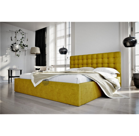 ŁÓŻKO LOFT - 180x200 , Metalowy na podnośnikach gazowych , Odcienie żółte