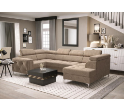NAROŻNIK ORION MAX II Z FUNKCJĄ SPANIA 165X350X185 CM - Odcienie beżu , lewa