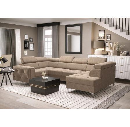 NAROŻNIK ORION MAX II Z FUNKCJĄ SPANIA 165X350X185 CM - Odcienie beżu , lewa
