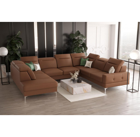 NAROŻNIK MALIBU MAX I 260x350x220 CM SKÓRA NATURALNA - Skóra brązowa , Strona prawa