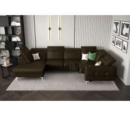 NAROŻNIK MALIBU MAX II RELAX 180x350x182 CM SKÓRA NATURALNA - Oliwkowy brąz , Strona prawa