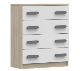 Komód 4S SMYK III - 02, Sonoma Tölgy/Fehér/Szürke