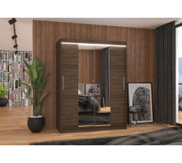 Tolóajtós szekrény tükörrel és LED világítással INESS 150 Choco+Choco