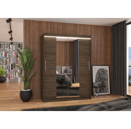 Tolóajtós szekrény tükörrel és LED világítással INESS 150 Choco+Choco