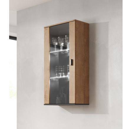 Závěsná vitrína SOHO S2, Dub Lefkas/Černý lesk