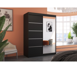 Tolóajtós szekrény tükörrel LIMBO 150 Fekete+Fekete