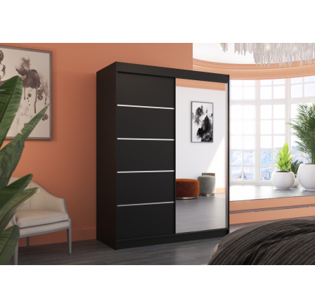 Tolóajtós szekrény tükörrel LIMBO 150 Fekete+Fekete