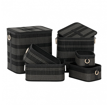 Koš regálový a prádelní - bambus, černý, cena za sadu 6 ks