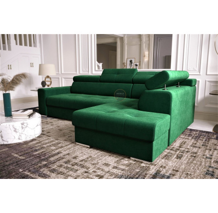 NAROŻNIK Z FUNKCJĄ SPANIA MARGO I 260×185 - prawa , Odcienie zieleni