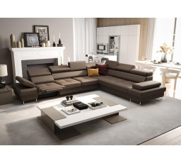 NAROŻNIK SKÓRZANY Z FUNKCJĄ SPANIA I RELAX GALAXY MAX 350x280 CM - Odcienie brązowego , prawa