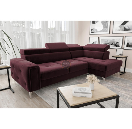 NAROŻNIK Z FUNKCJĄ SPANIA ORION 165X255 - Odcienie bordowego , prawa