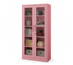 Üvegezett szekrény AMELIA, 900 x 1850 x 400 mm, Fresh Style: púderrózsaszín