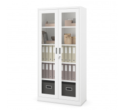 Fém szekrény üvegezett ajtókkal AMELIA, 900 x 1850 x 400 mm, fehér