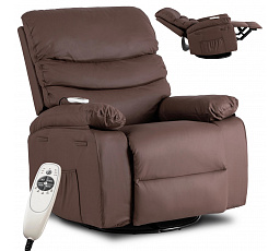 Fotel Rozkładany Masujący BRUCE z Funkcją Kołyski Brązowy Ekoskóra