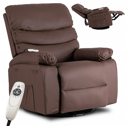 Fotel Rozkładany Masujący BRUCE z Funkcją Kołyski Brązowy Ekoskóra