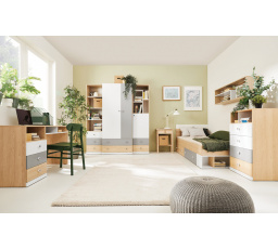 PIXEL-A gyerekszoba 120x200 cm-es ággyal, Keksz Tölgy/Fehér Lux/Szürke