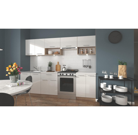 VIOLA 260 konyhabútor, sonoma tölgy/fehér fényes