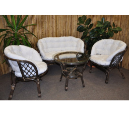 Ratanová sedací souprava Bahama velká hnědá, polstr MAXI bílý