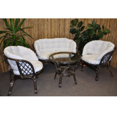 Ratanová sedací souprava Bahama velká hnědá, polstr MAXI bílý