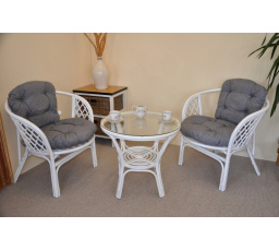 Ratanová sedací souprava Bahama bílá 2+1, polstry šedý melír