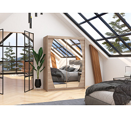 Tolóajtós és tükrös ruhásszekrény ALEN 150 Truffle+Truffle