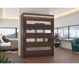 Tolóajtós szekrény tükörrel és LED világítással BALTIC 150 Choco+Choco