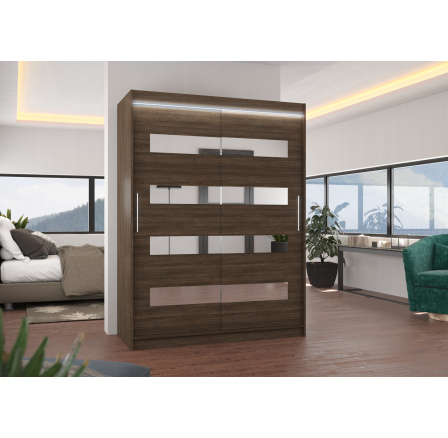 Tolóajtós szekrény tükörrel és LED világítással BALTIC 150 Choco+Choco