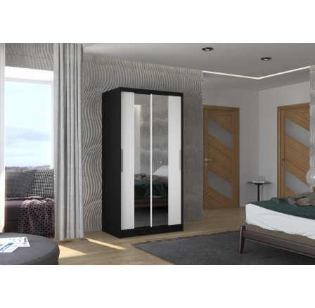 Tolóajtós szekrény tükörrel DRAGONIS 100 Fekete+Fehér