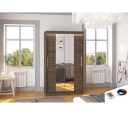 Tolóajtós ruhásszekrény tükörrel és LED világítással SANTOS 120 Choco+Choco
