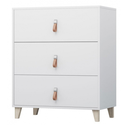 Komód 3S - FIGO 02, Fehér/Természetes